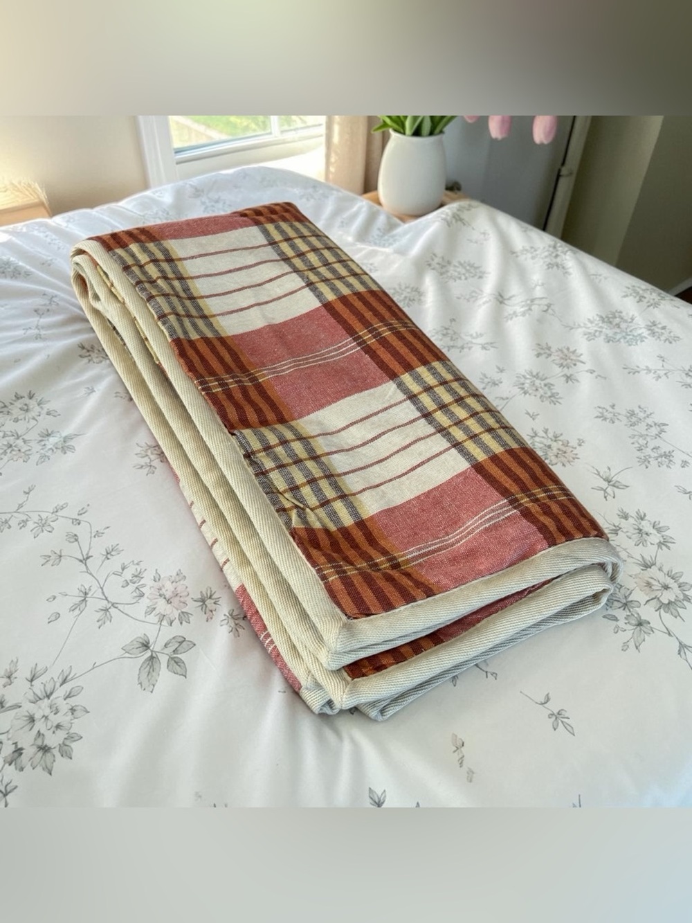 Ralph Lauren Camile Kieran Euro Pillow Sham Plaid Orange Yellow Tan 26”x 26”